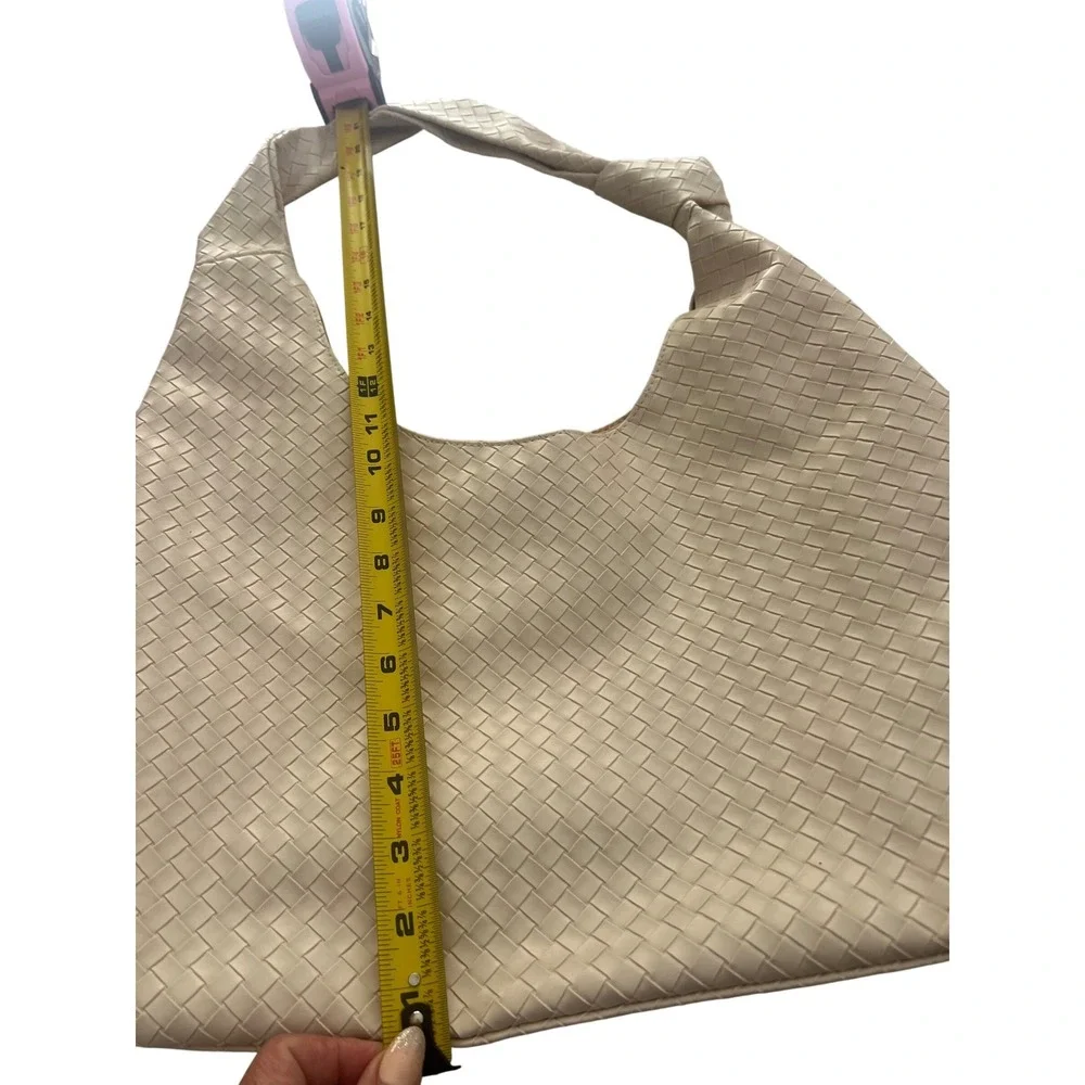 Ulta Woven Hobo Bag Cream Beige Knotted Strap Intrecciato Style Shoulder Bag